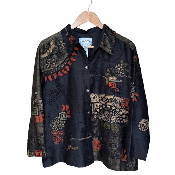 Chico's Embellished Beaded Silk Lightweight Jacket Sz XL or 16 - Picture 1 of 7